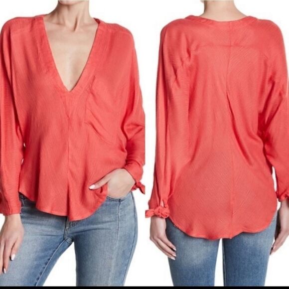 Free People Morning Dolman Gauze  Blouse Coral Women's XS - Picture 1 of 7